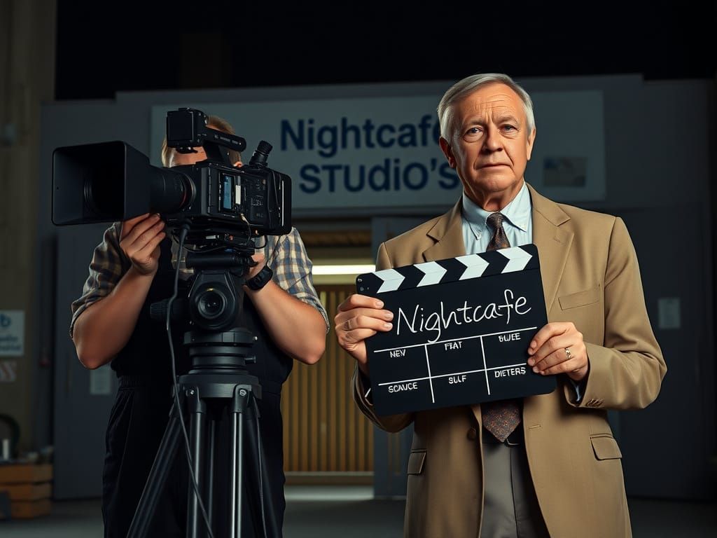 Filmmaker Ready for Perfect Shot in Cinematic Warehouse