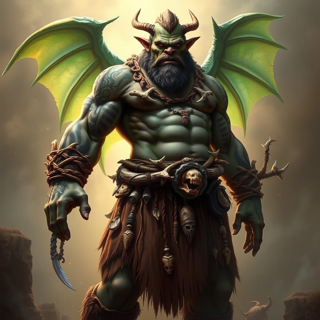 Orc Shaman with Dragon Wings in Fantasy Style