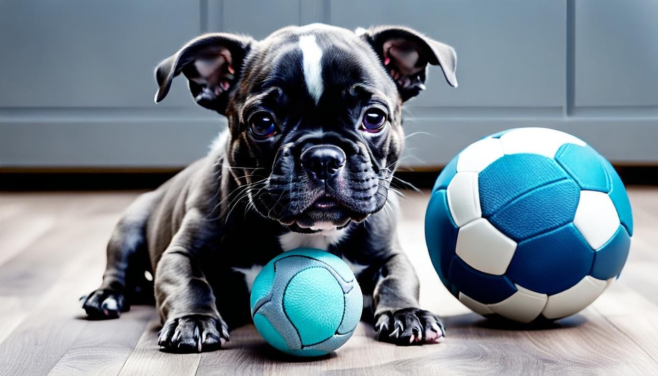Blue Puppy Smiles: A Monochrome French Bulldog Mix