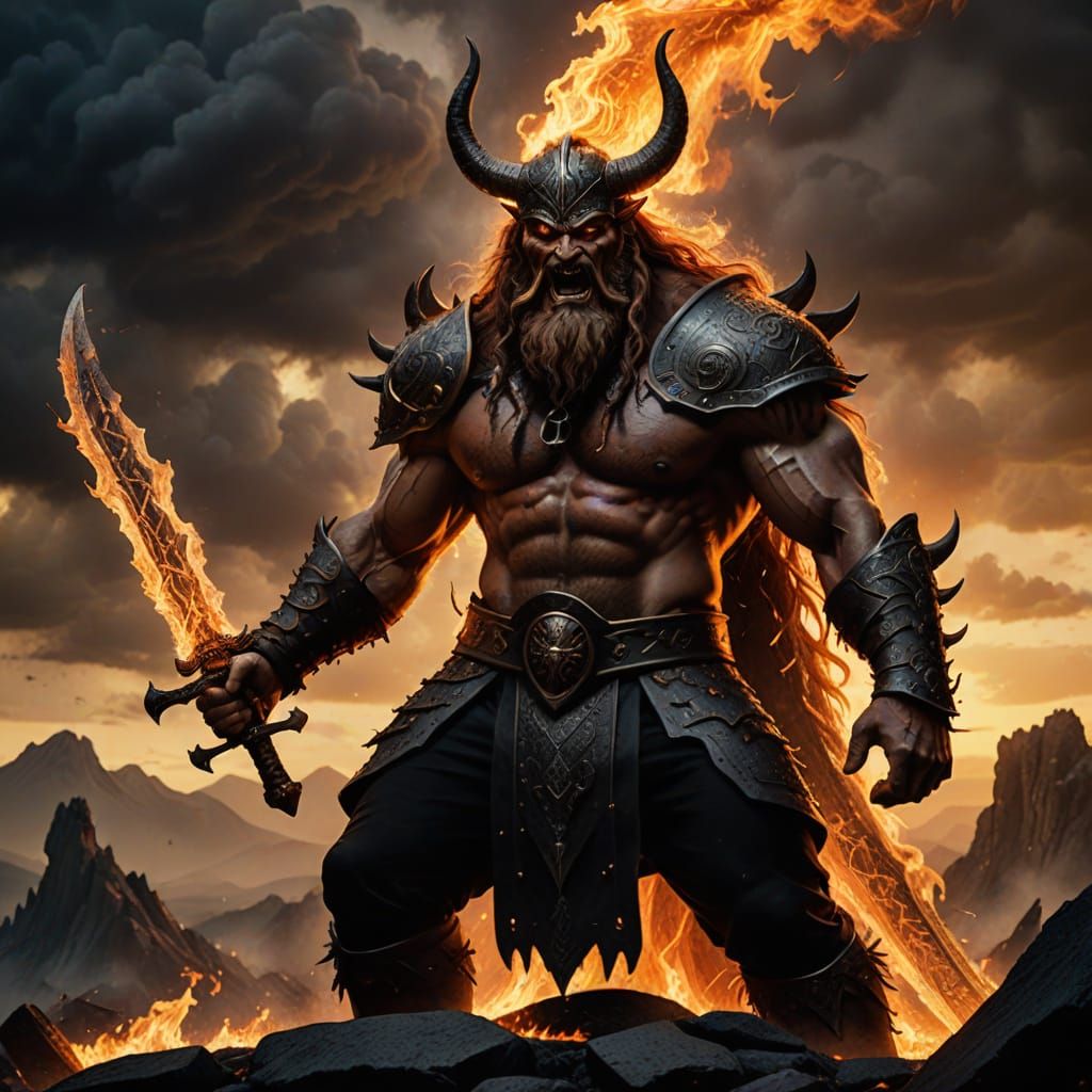 Dark Fantasy Viking Chieftain in a Blazing Battle