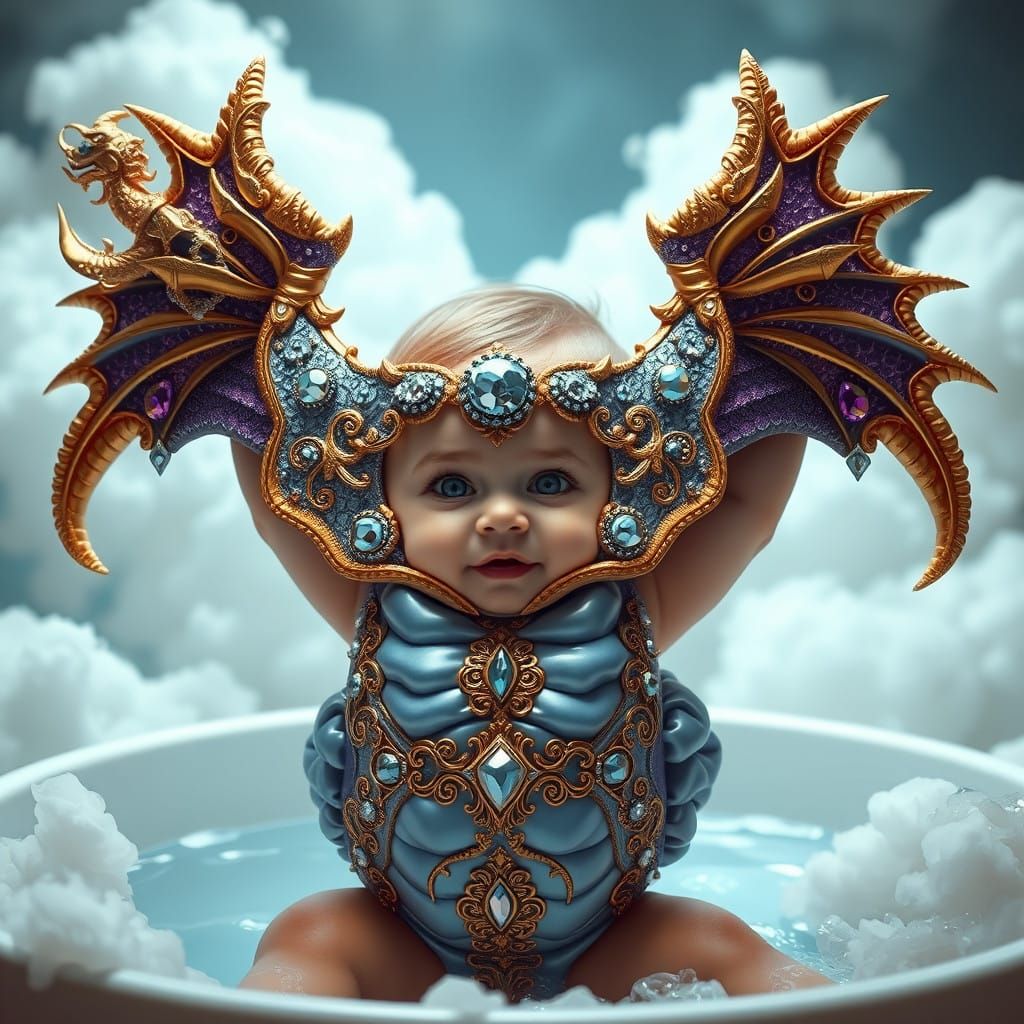Magical Toddler Holds Up Dragon-Shaped Diaper as Treasure