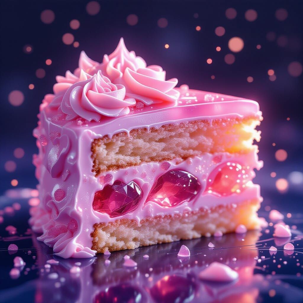 Molten Rose Quartz Cake Slice: Glimmering Digital Art