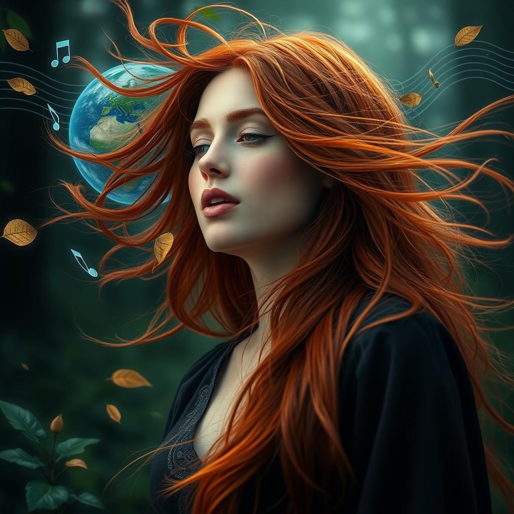Mother Earth Sings Nature's Melody: Photorealistic Portrait