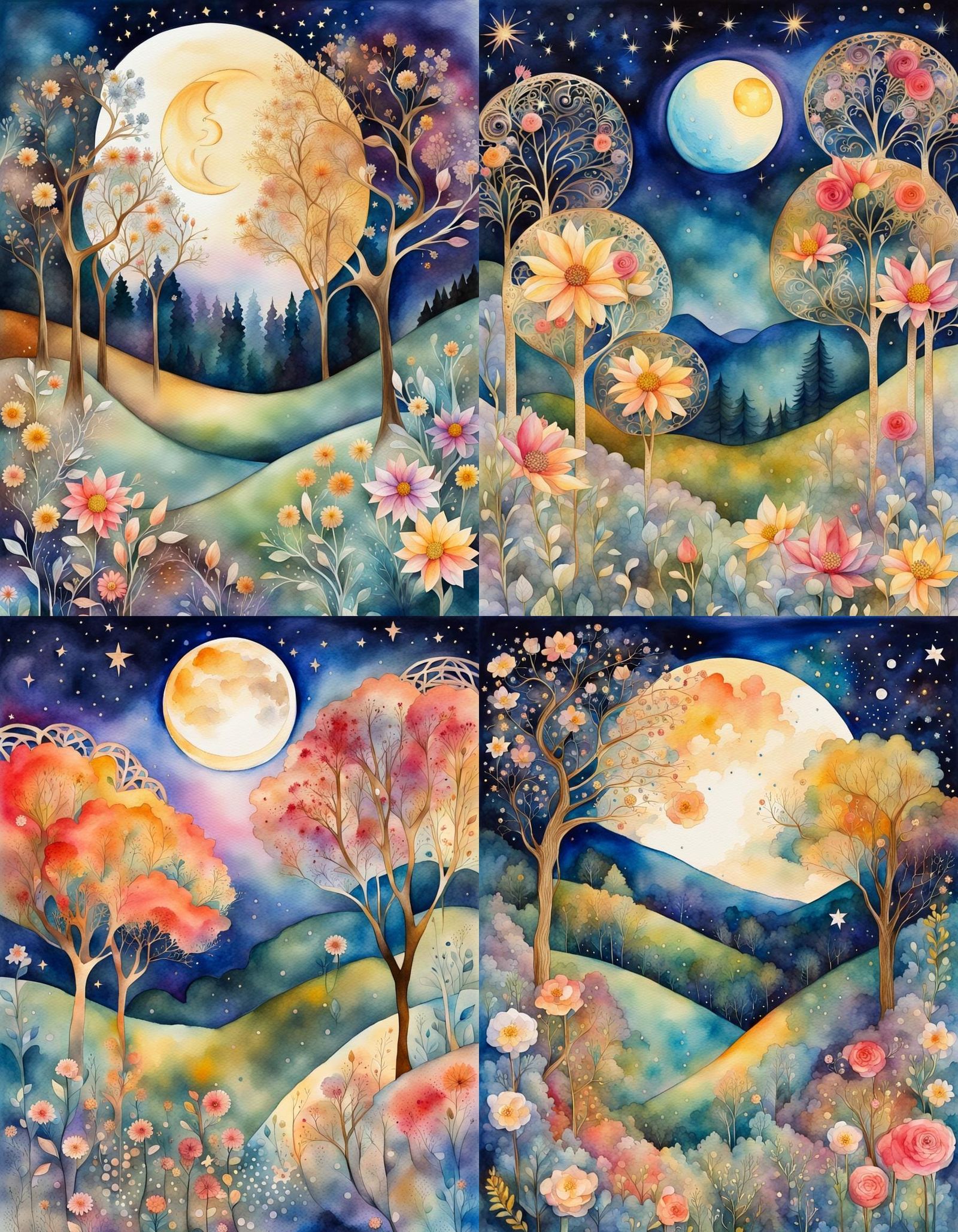 Ethereal Filigree Night Garden in Vivid Colors