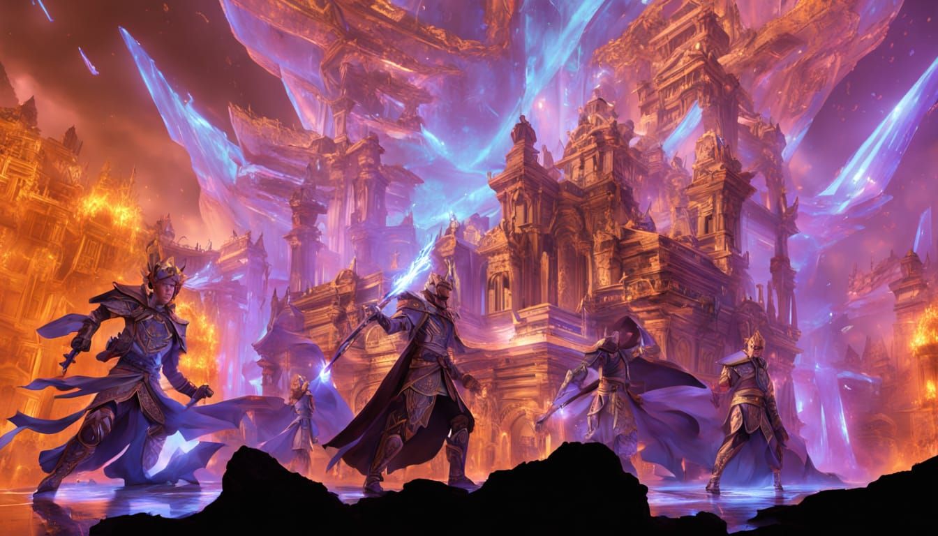 Celestial Battle Arena with Enchanted Guardians in Fantasy A...