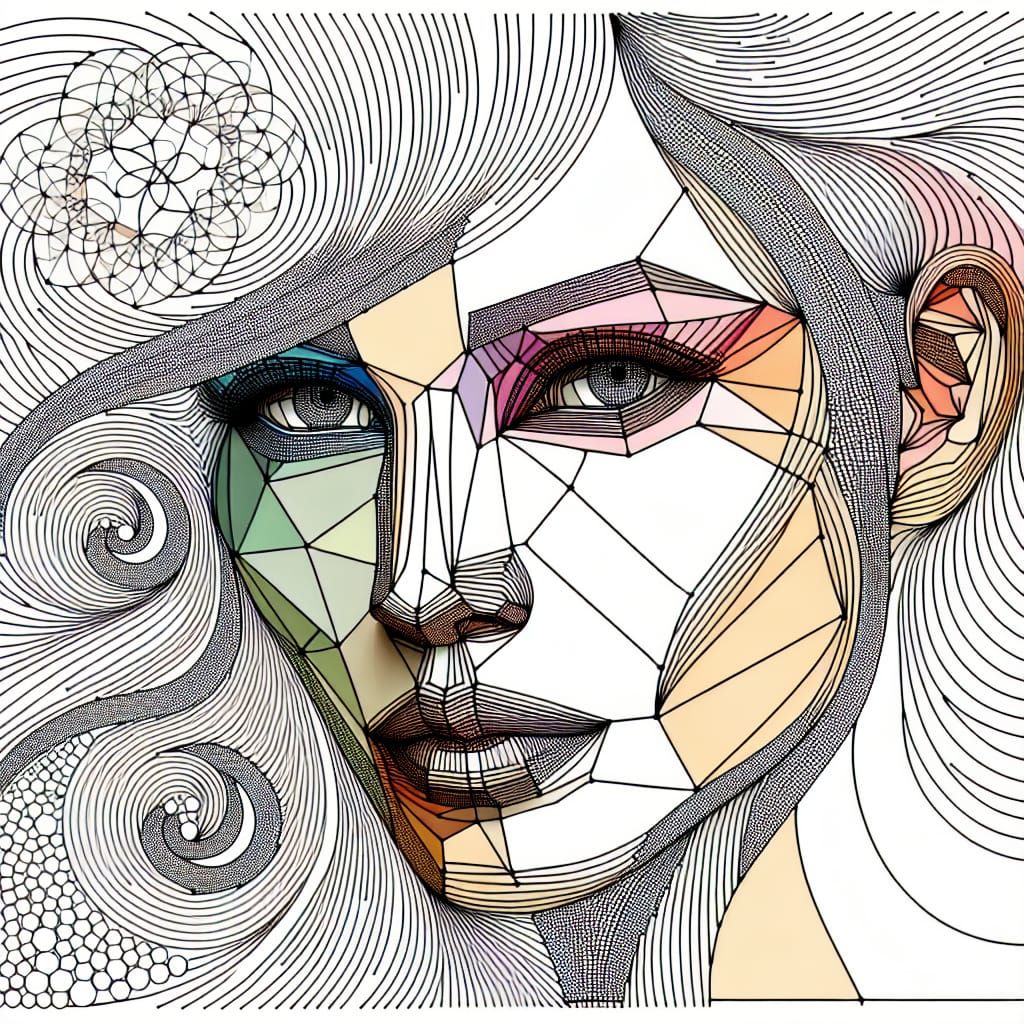 Geometric Portrait of a Beautiful Woman with Fine Line Detai...
