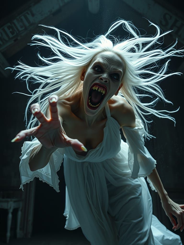 Haunting Ghost Woman Screaming in Decaying Building