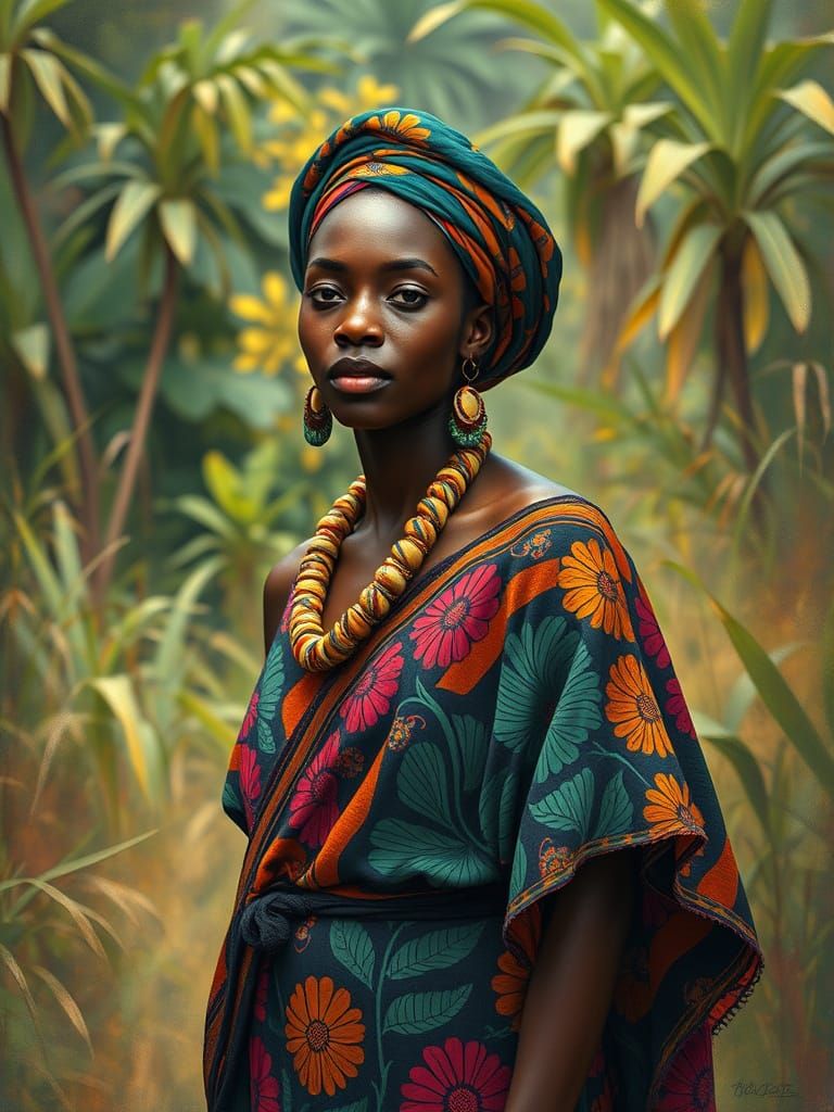 Vibrant African Woman in Natural Setting, Portrait