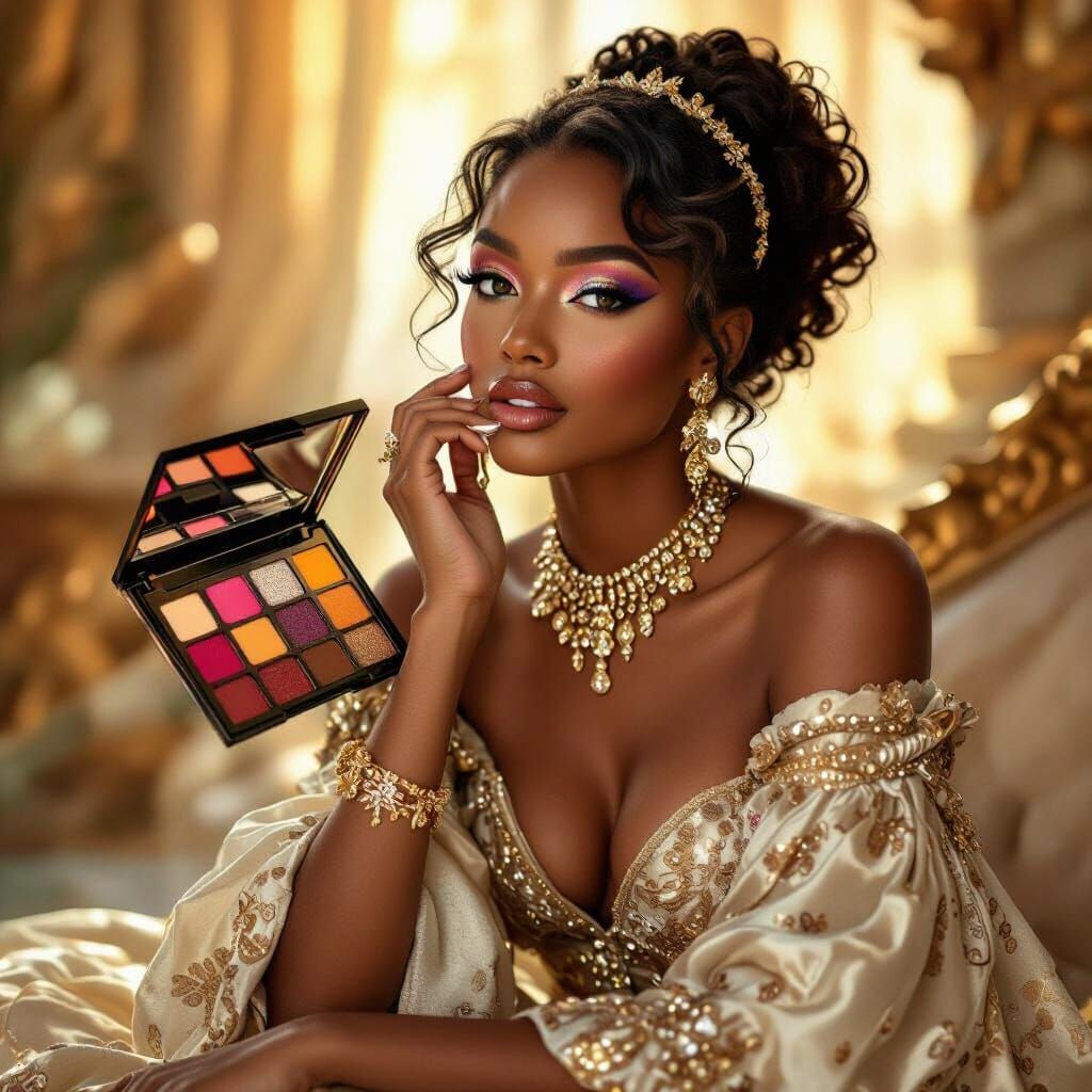 Elegant Portrait with Vibrant Eyeshadow, Art Nouveau Style