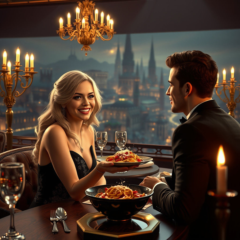 Whimsical Date Night in Fantasy Cityscape