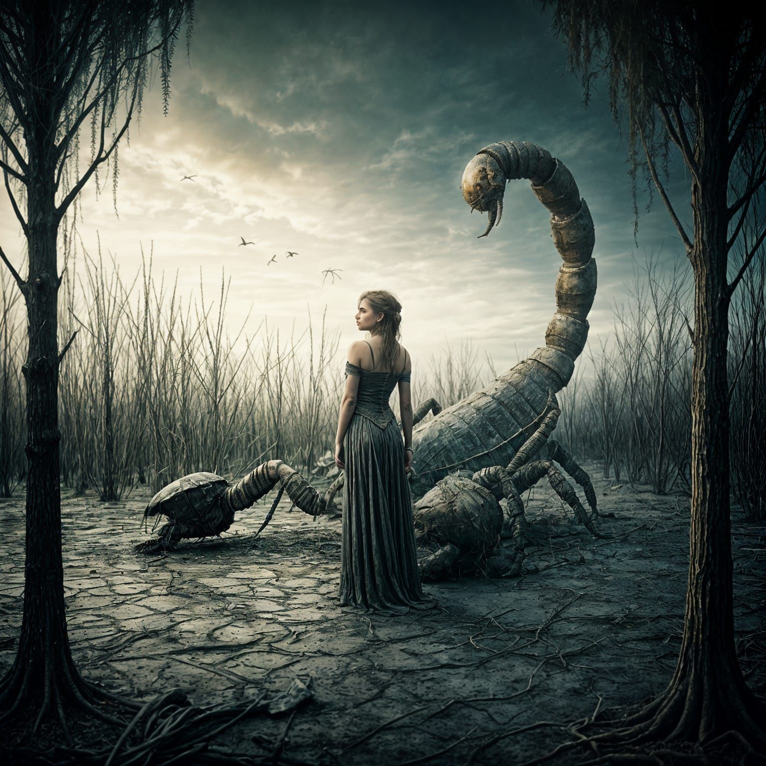 Mysterious Swamp Witch Amidst a Deserted Wasteland