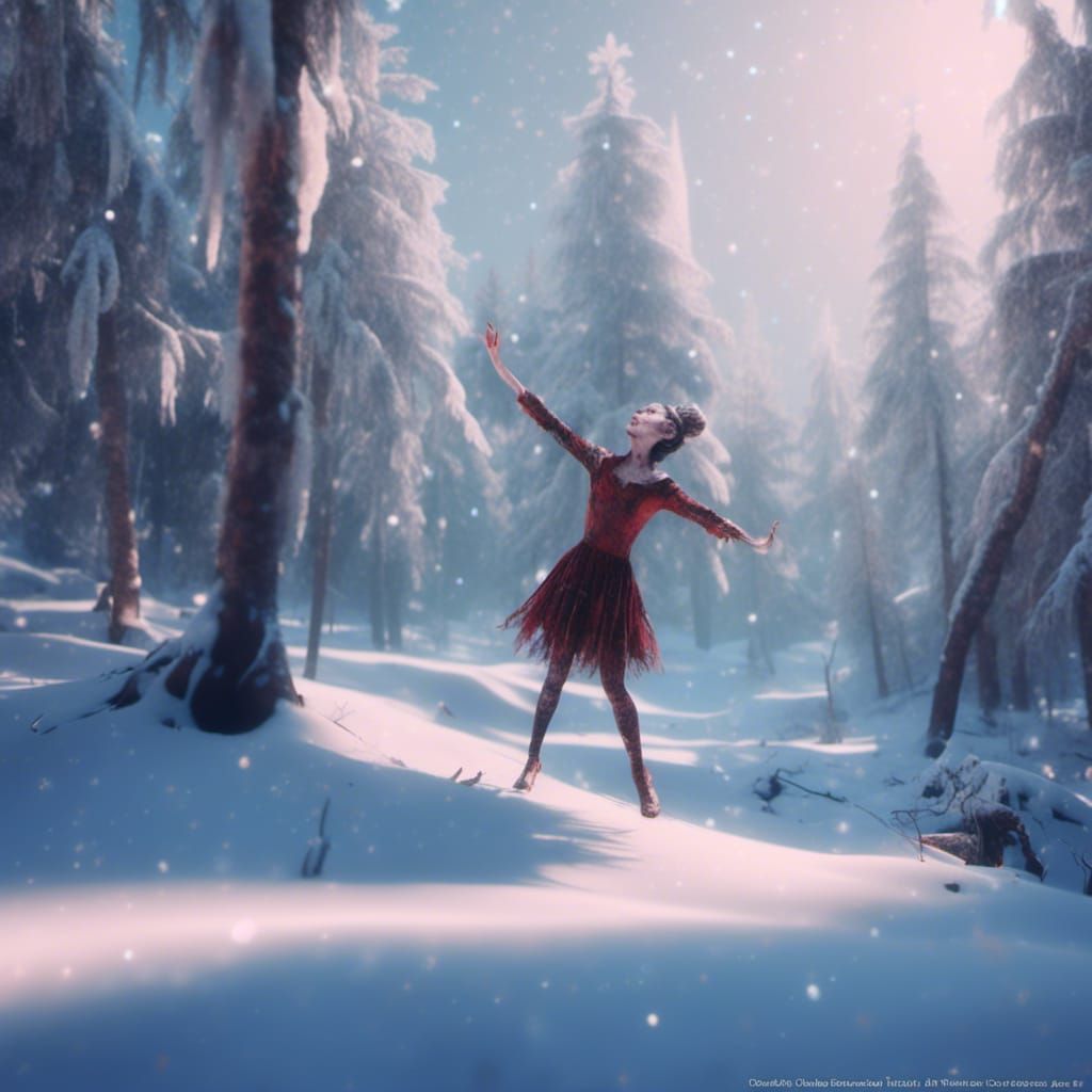 Dancing with Elf in Christmas Forest as 3D Art