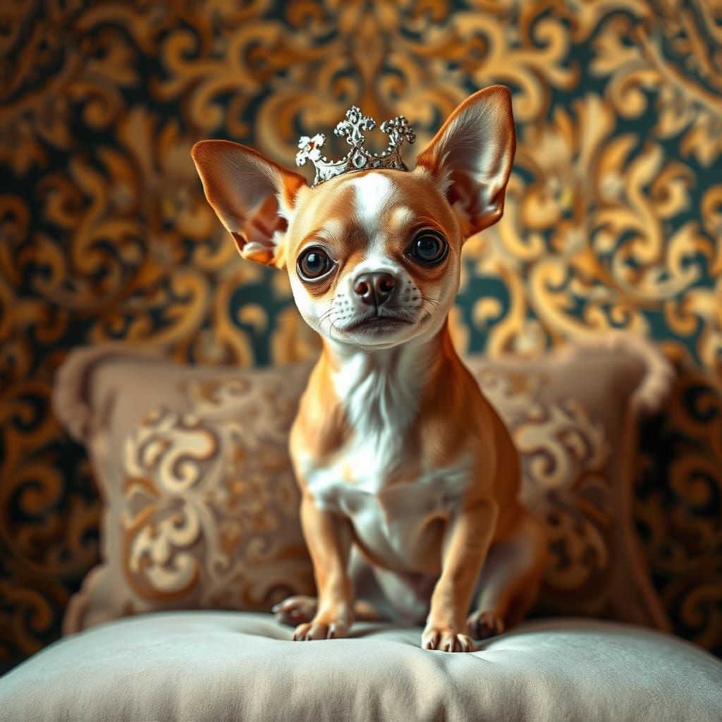 Regal Chihuahua on Velvet Throne