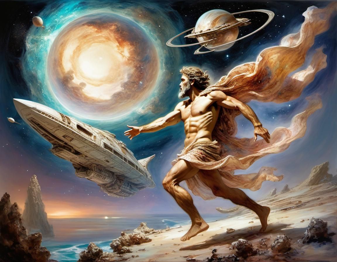 Odysseus Commands Spaceship in Cosmic Dreamscape