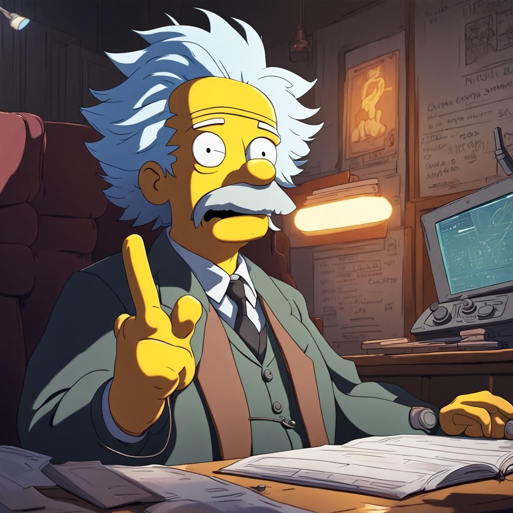 Einstein in Simpsons Style: Cel-Shaded Anime Art
