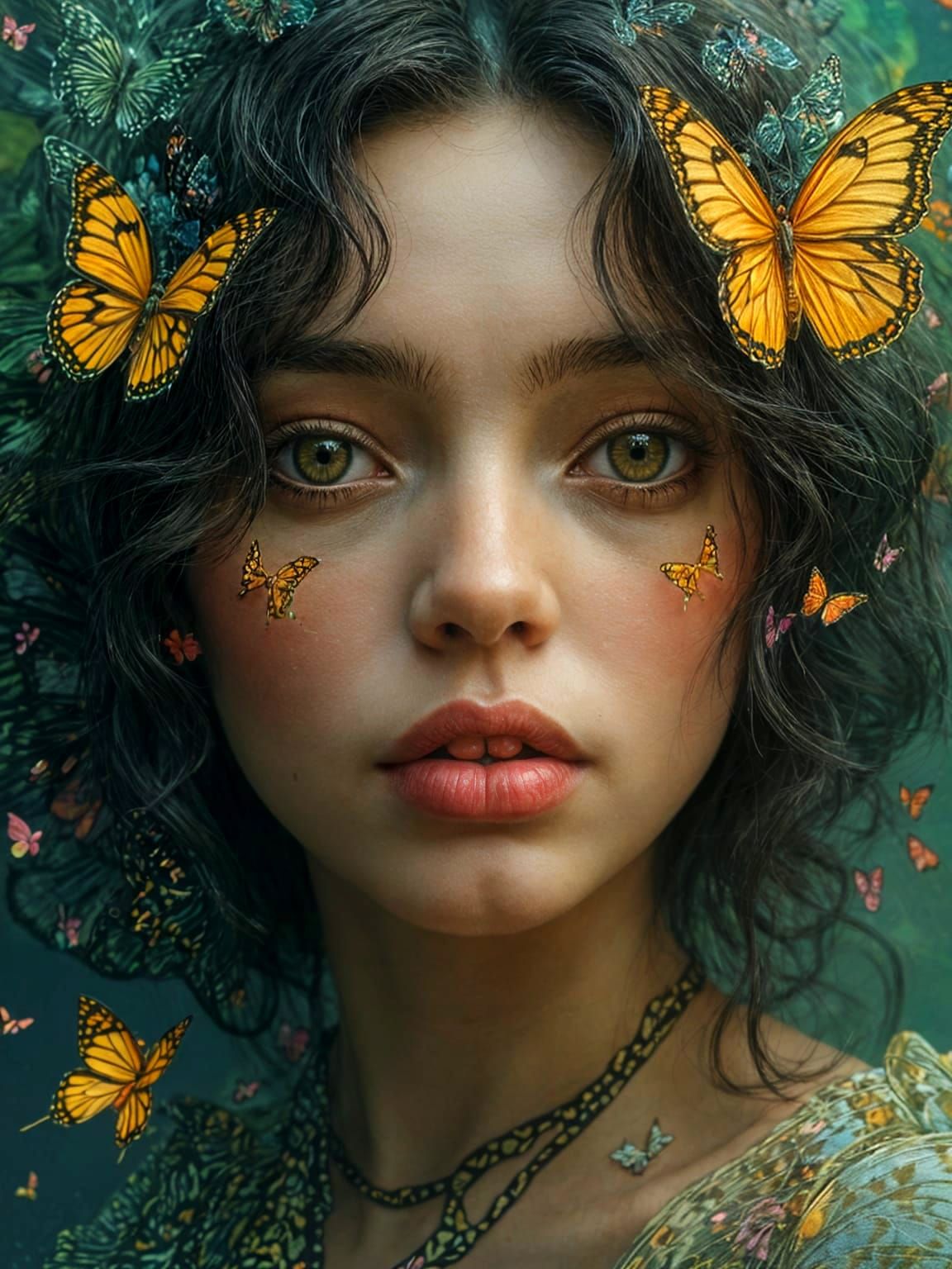Ethereal Whimsical Fairytale Portrait with Majestic Butterfl...