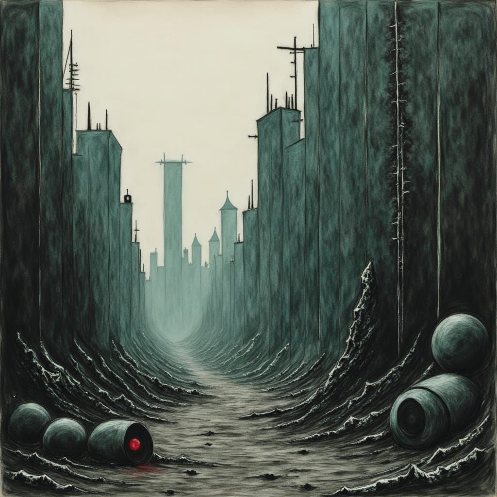 Dystopian Cityscape in Gritty Industrial Style