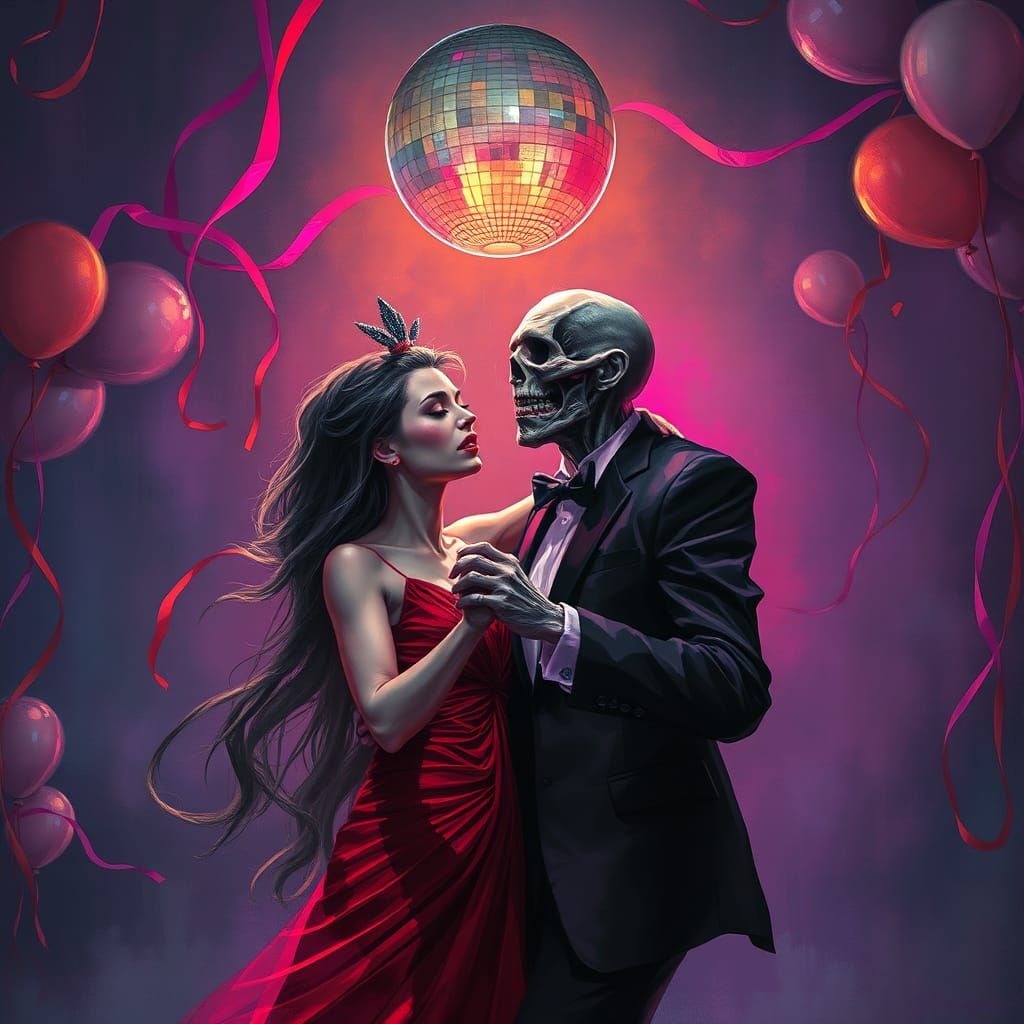 Vampire and Zombie Dance in Gothic Neon Style