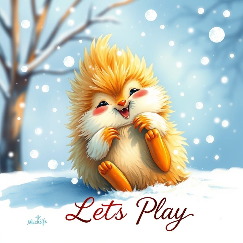 Whimsical Critter Plays in Sunny Snowy Wonderland