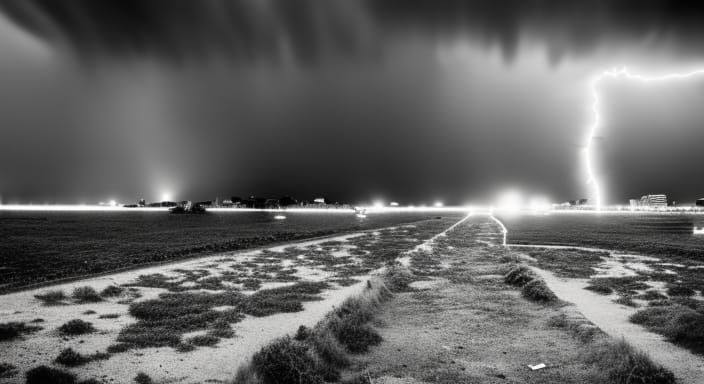 Wasteland Lightning Storm in Film Noir Style
