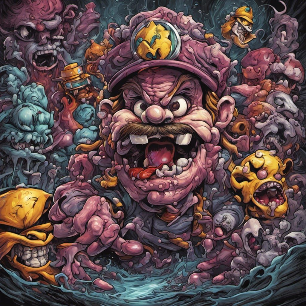 Wario fusion horror zombiecore Tribute to Mark Brooks and Dan Mumford