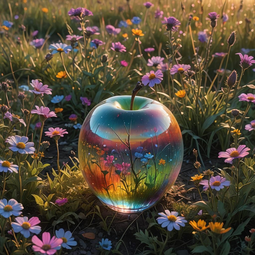 Rainbow Glass Apple in Wildflower Field