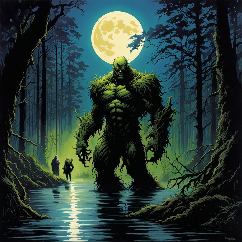 Swamp Thing, moonlight, sinister by Greg Rutkowski