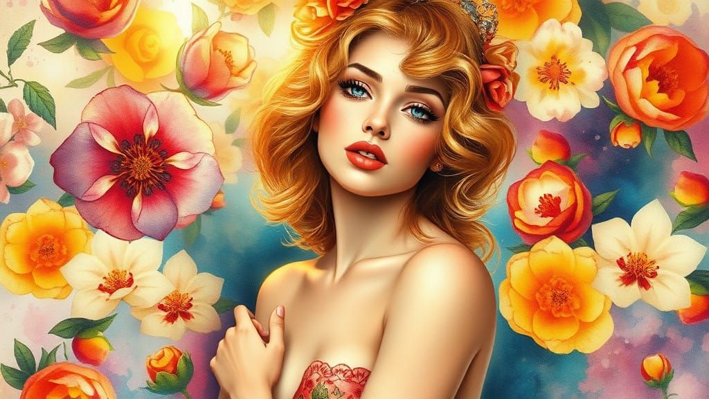 Aphrodite in Exotic Pin-Up Watercolor Art
