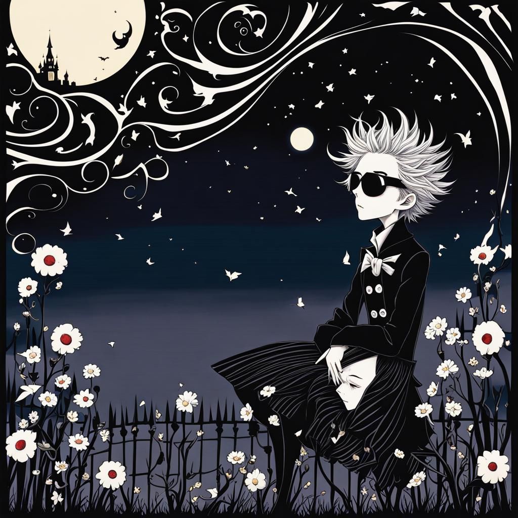 Anime Key Visual Art in Tim Burton Style