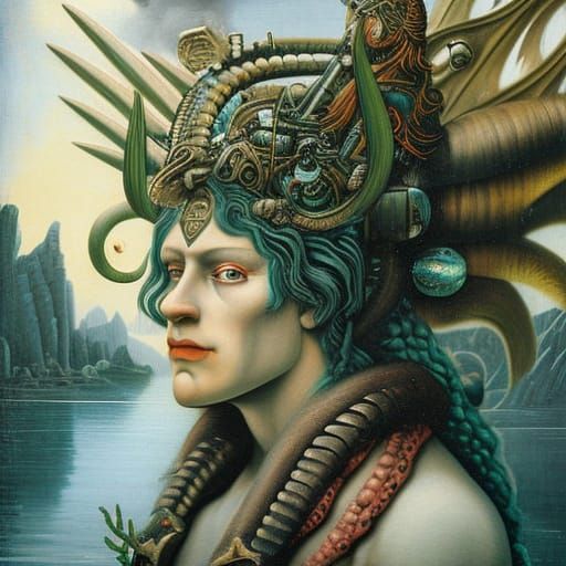 Cryptid Merman Portrait in Apocalyptic Wonderland