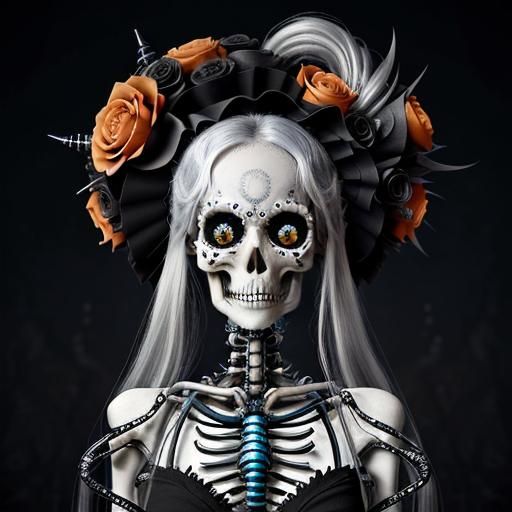 Biomechanical Beauty with Silver Hair in Gothic Style