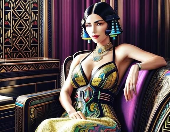 Art Deco Person Relaxing in Comfortable Chair