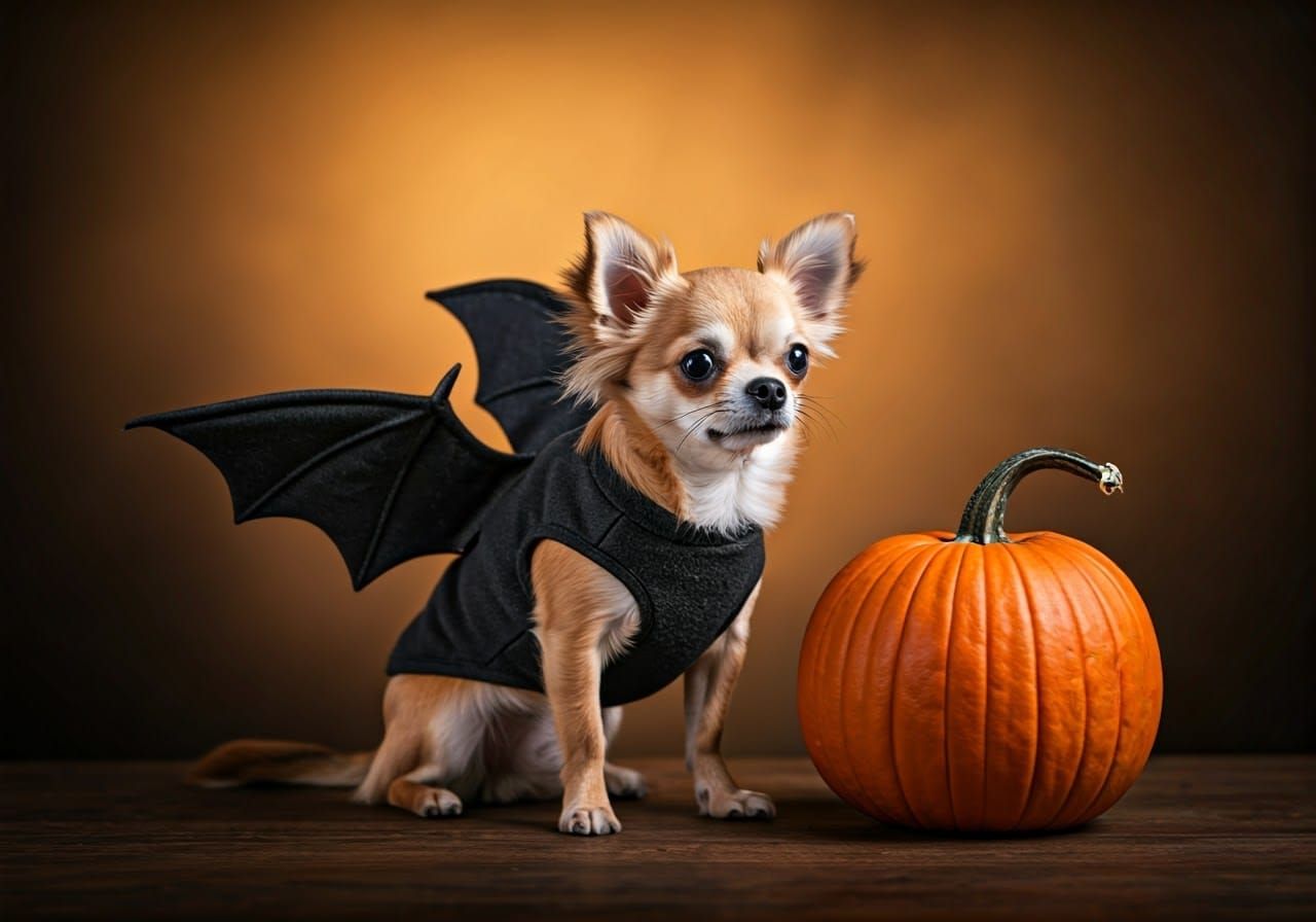 Chihuahua in Bat Costume for Halloween