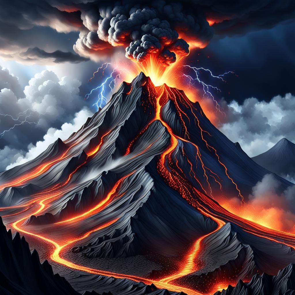 Volcano Eruption at Night: Digital Art in 8K