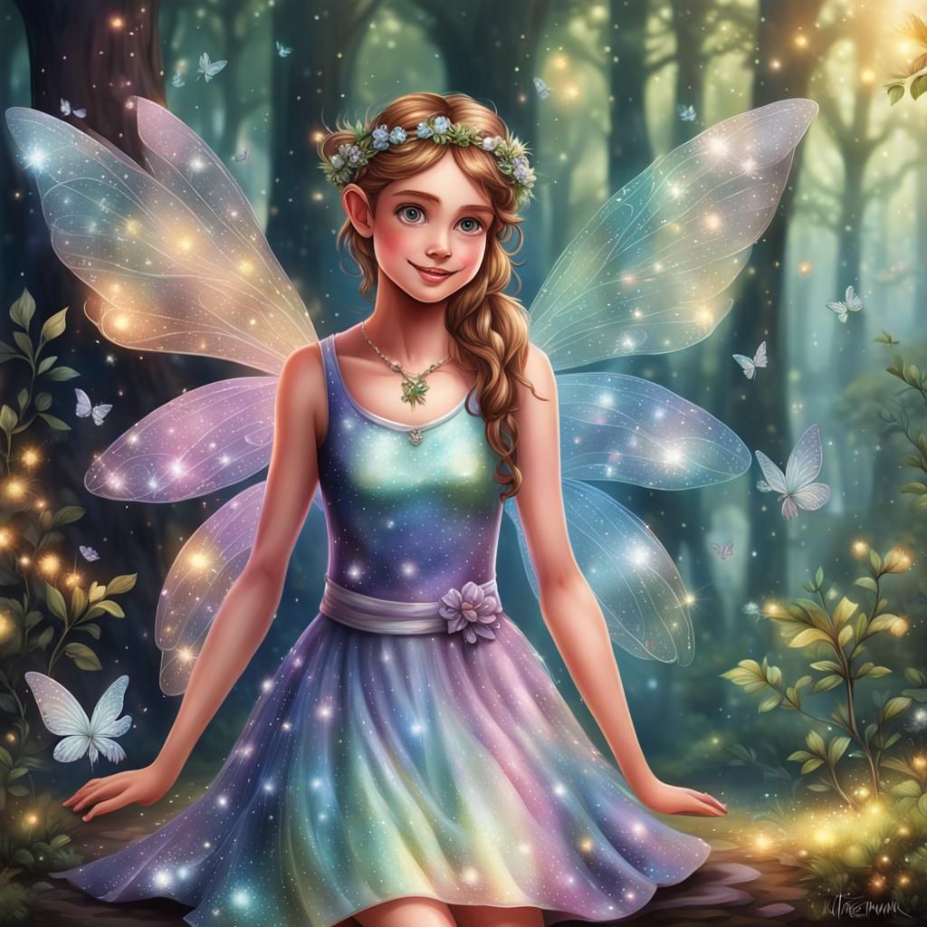 Gorgeous Fairy Woman in Shimmering Summer Dress