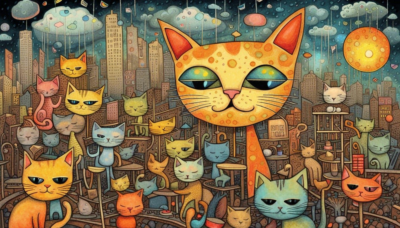 Futuristic Kitten City with Musical Cats