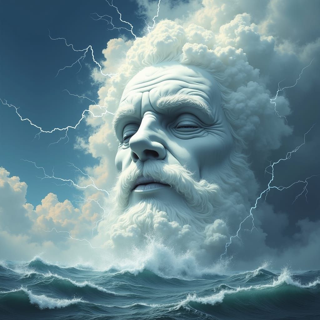 Cloud God Blows Stormy Wind: Abstract Illustration