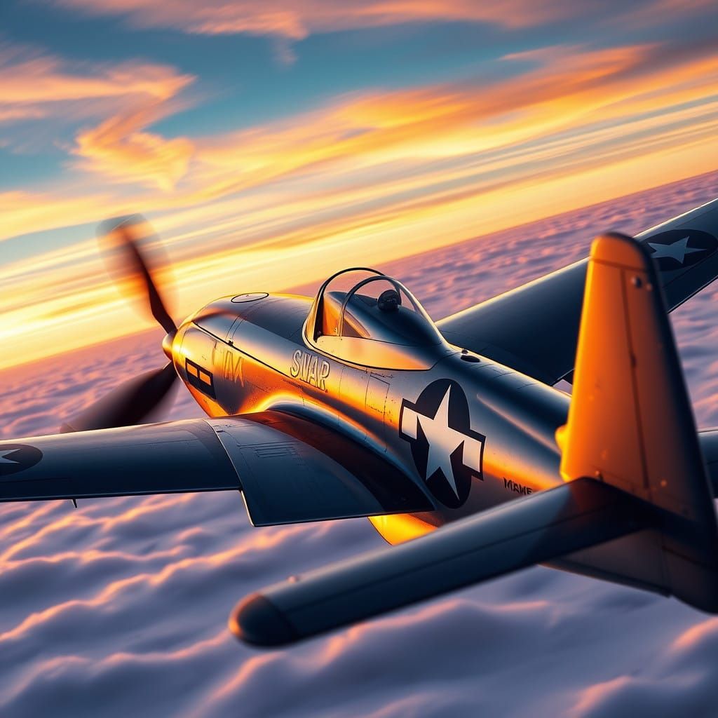 Sleek P-51D Mustang Soars in Vibrant Winter Skies