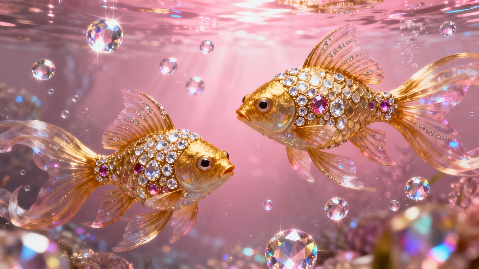 Golden Fish Adorned with Jewels in Luminous Underwater Realm