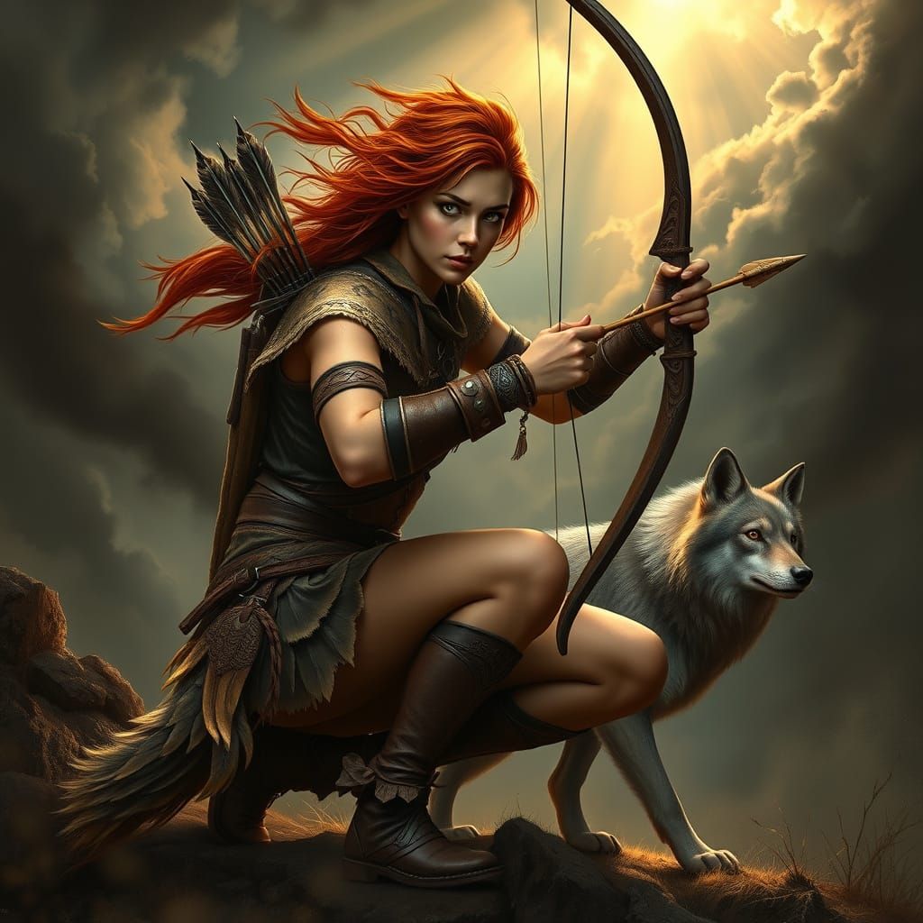 Epic Hunter in Stormy Wilderness