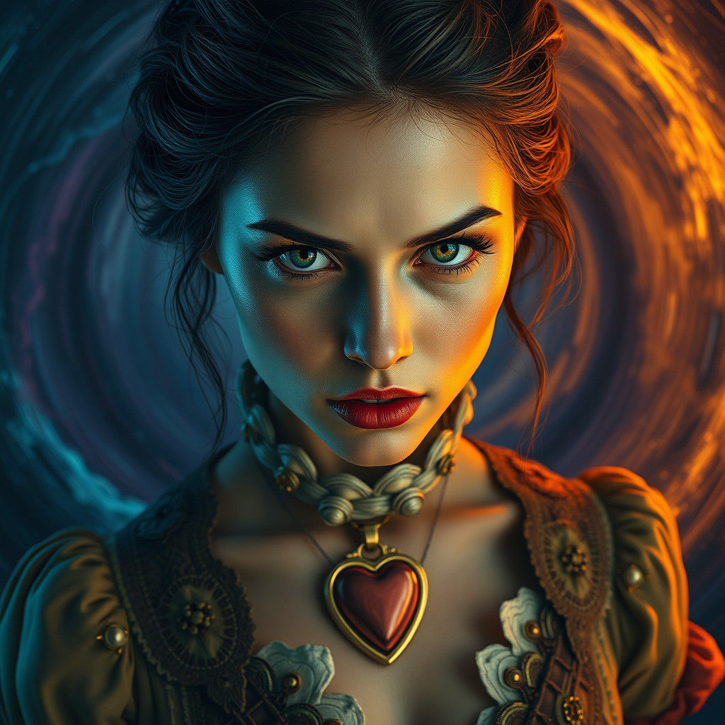 Intense Gaze: Woman Trapped in Emotional Vortex