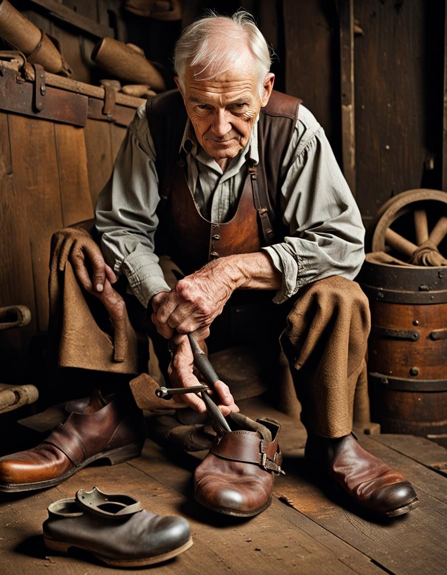 Clog Maker at Work, 1930s Portrait