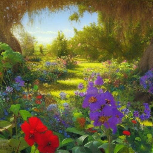 Secret Flower Garden as Oil Painting
