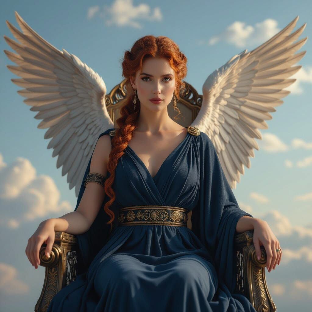Ananke: Regal Greek Goddess on Ethereal Throne