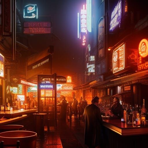 Cyberpunk Old Fashioned Cocktail, Dark Fantasy Art