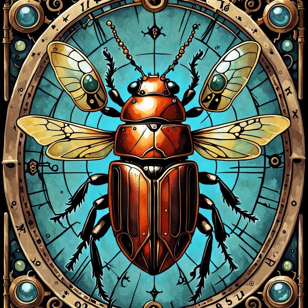 Steampunk Tarot Card of Bugs