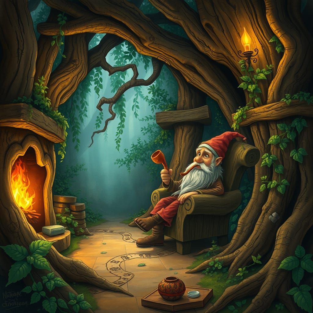 Cozy Tree Sanctuary with Wise Gnome