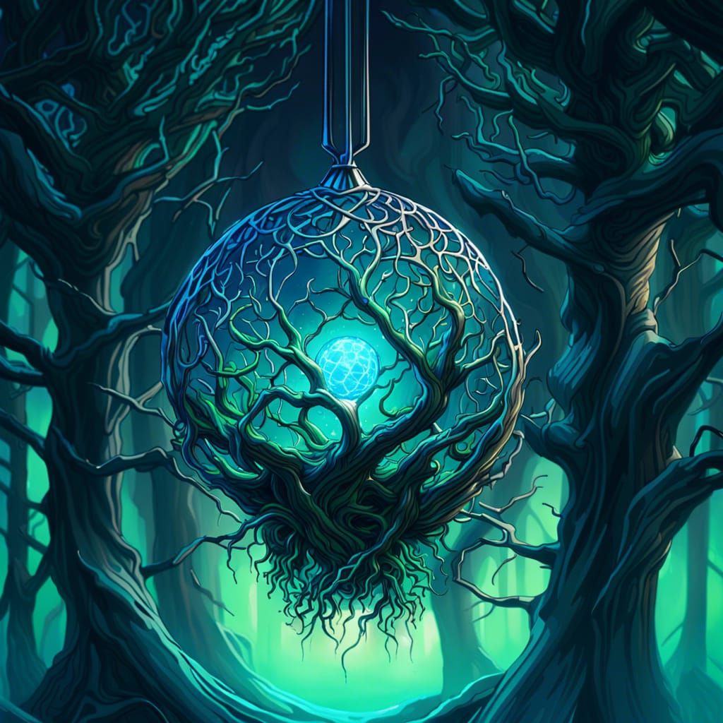 Tree Encased in Glass Orb: Digital Illustration