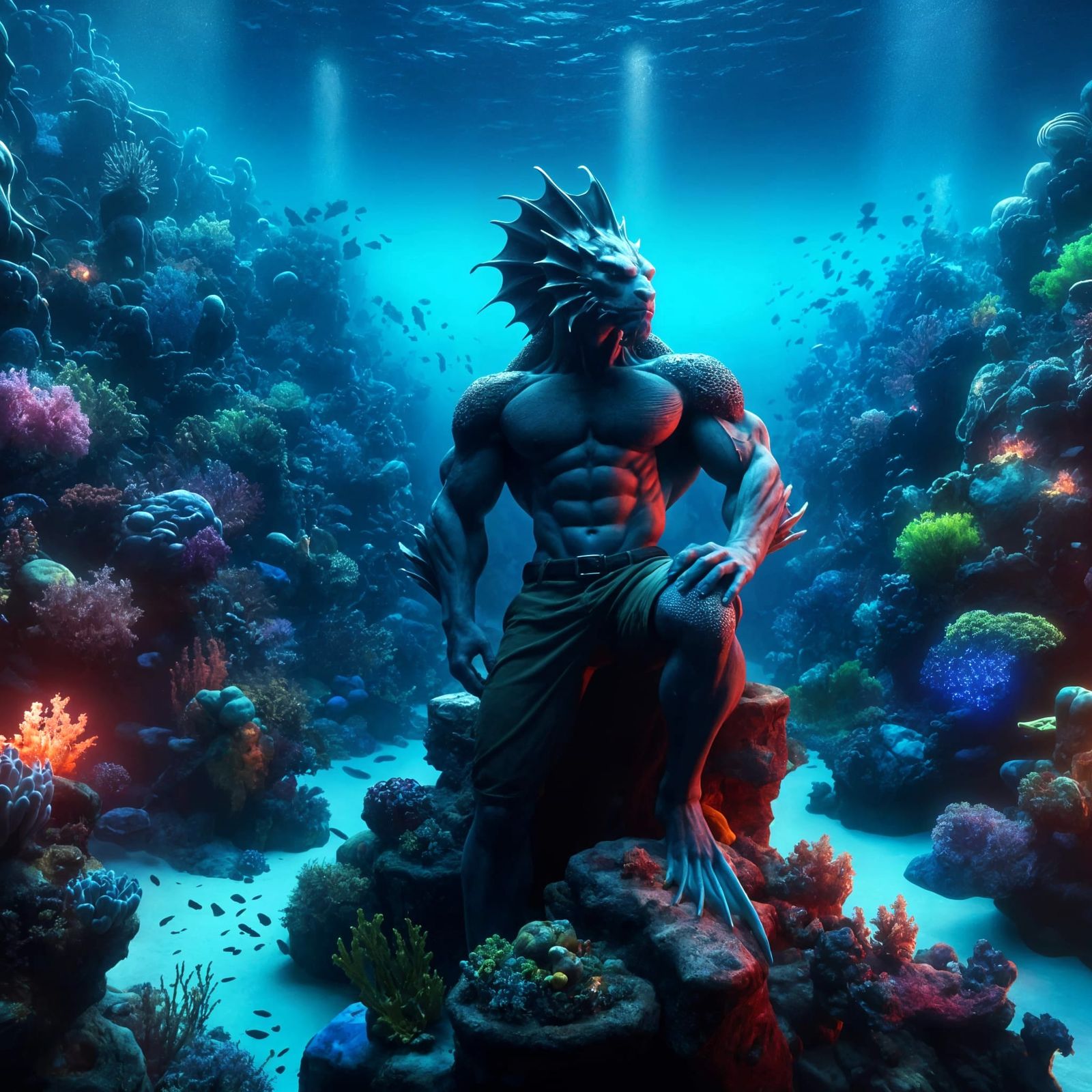 Breathtaking Underwater Scene of Confident Sea Creatures in...