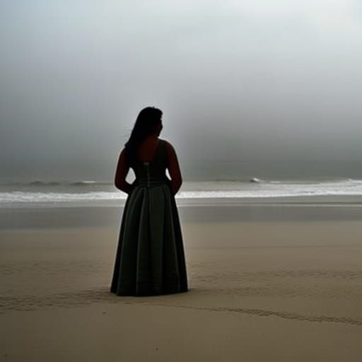 Misty Beach Scene: Solitude and Heartbreak